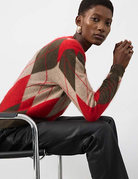 Merino Wool Rich Brushed Argyle Jumper with Cashmere