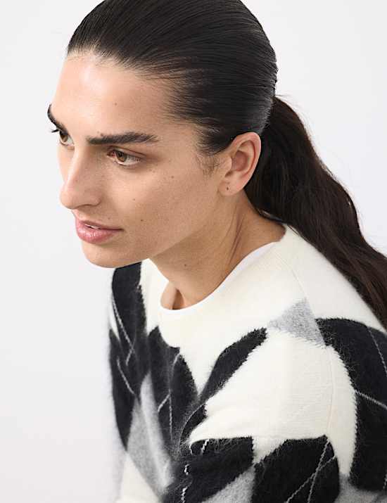 Pull en laine mérinos brossée avec cachemire à motif carreaux