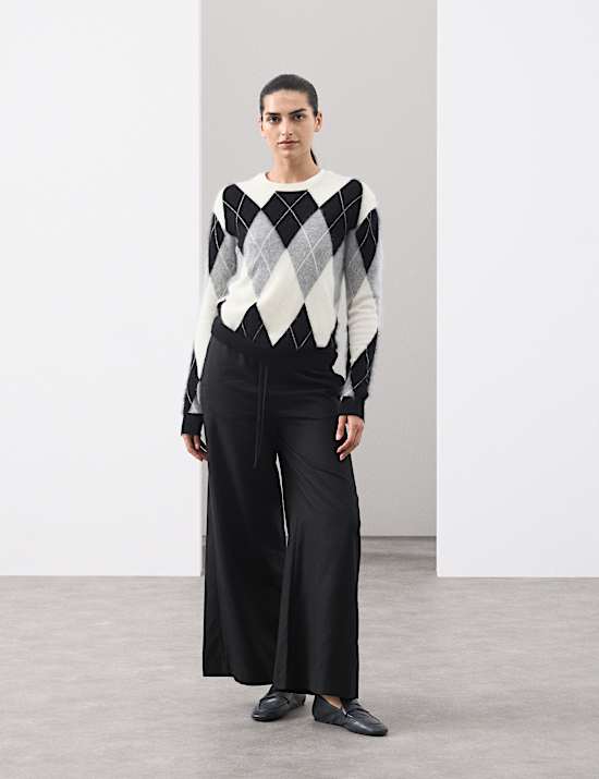 Pull en laine mérinos brossée avec cachemire à motif carreaux