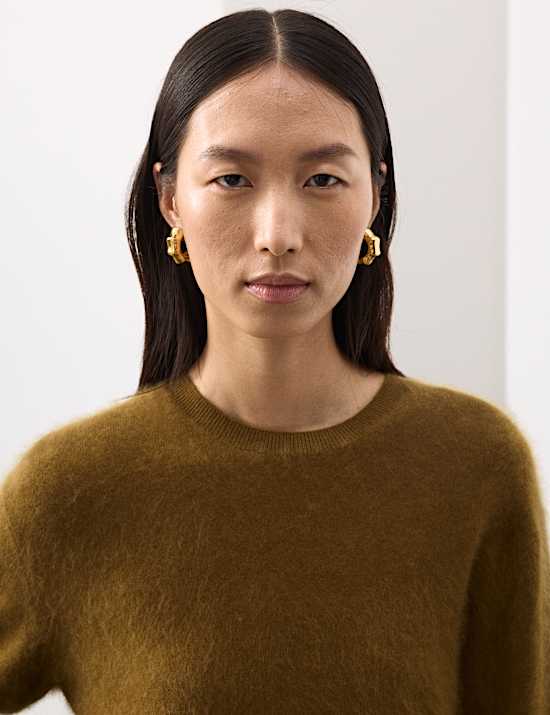 סריג צמר מוברש בשילוב קשמיר עם צווארון עגול