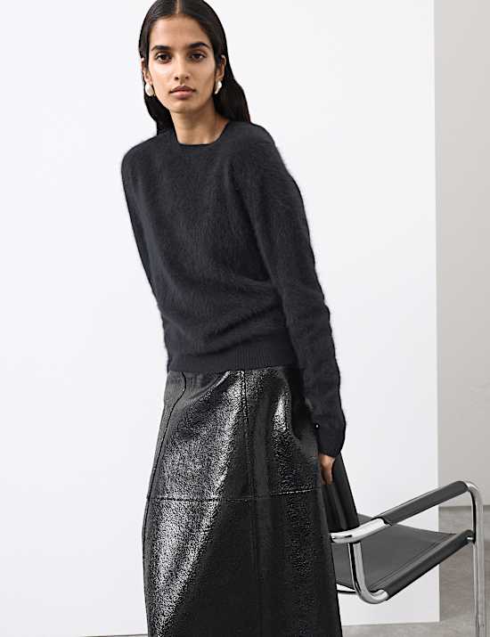 Jersey de cuello redondo de lana cepillada con cashmere