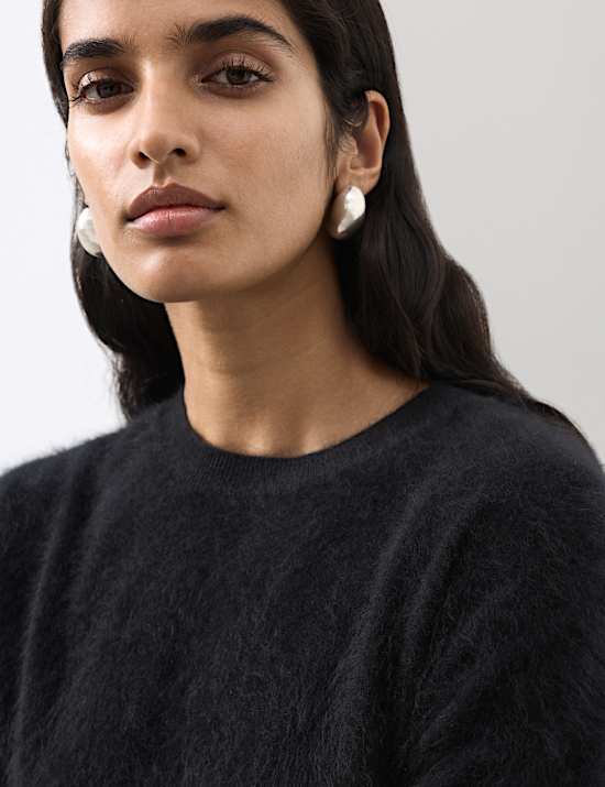 Jersey de cuello redondo de lana cepillada con cashmere