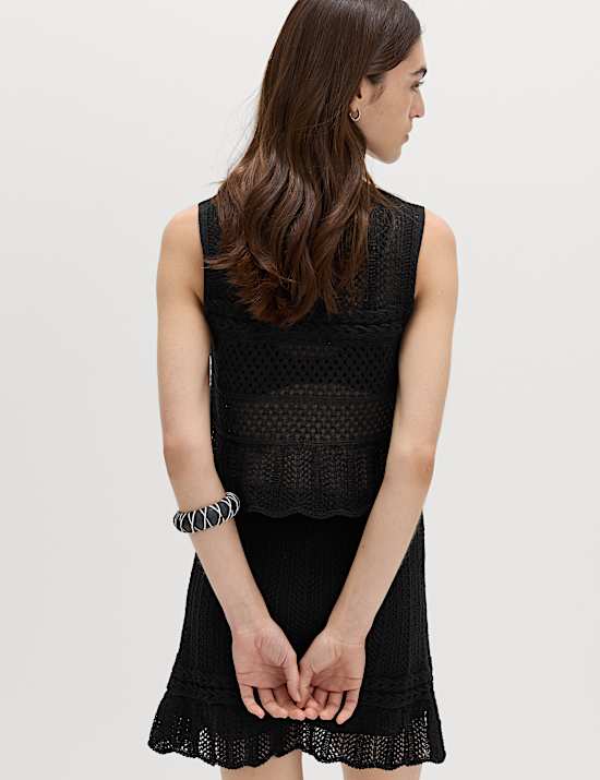 Cotton Rich Pointelle Knitted Vest