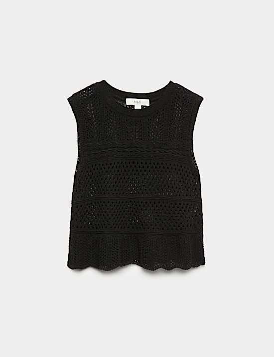 Cotton Rich Pointelle Knitted Vest