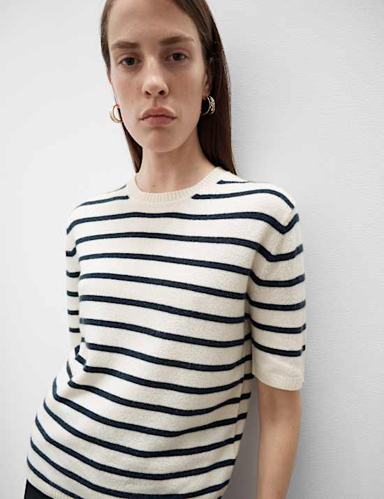 Pure Cashmere Striped Crew Neck Knitted Top