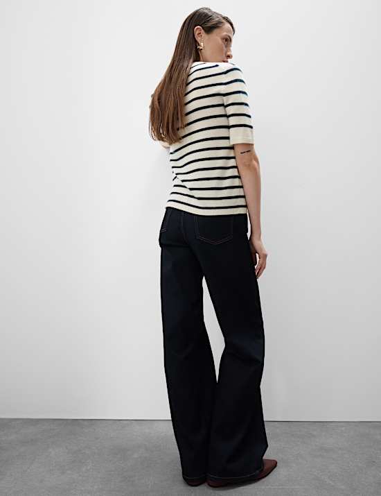Pure Cashmere Striped Crew Neck Knitted Top