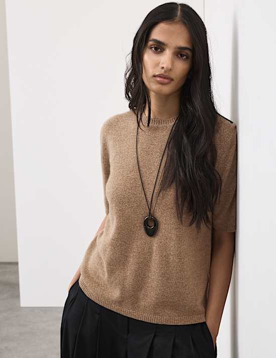 Pure Cashmere Textured Crew Neck Knitted Top