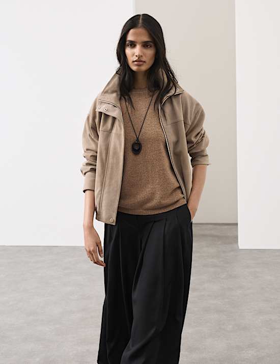 Pure Cashmere Textured Crew Neck Knitted Top