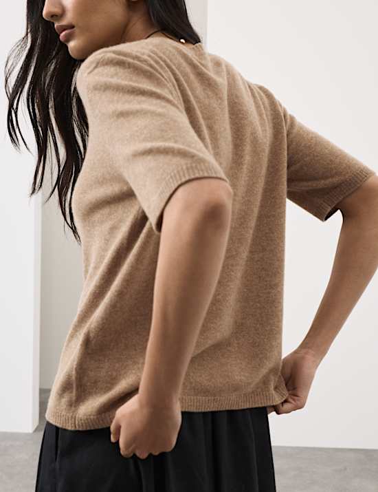 Pure Cashmere Textured Crew Neck Knitted Top