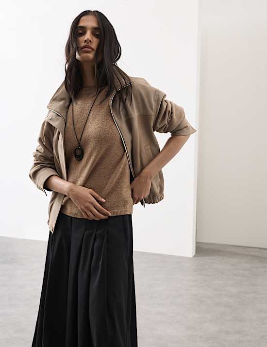 Pure Cashmere Textured Crew Neck Knitted Top