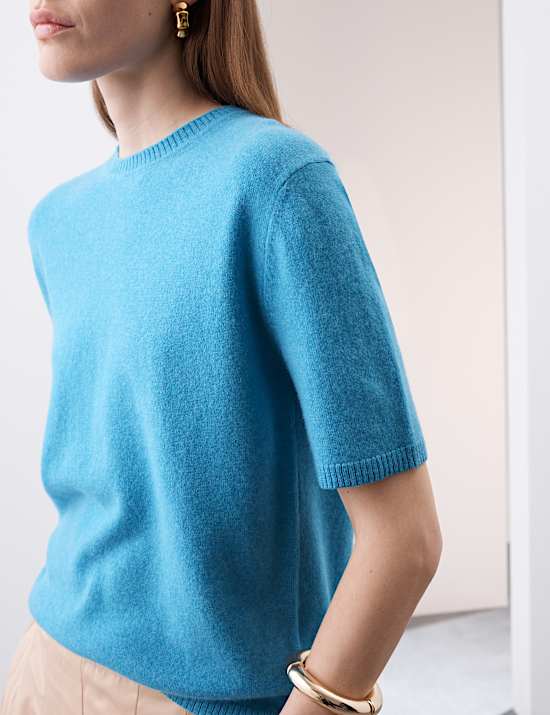Pure Cashmere Textured Crew Neck Knitted Top