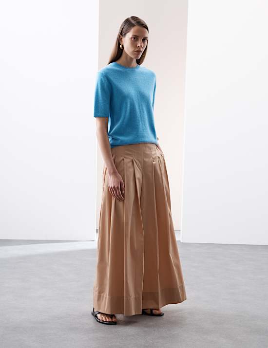 Pure Cashmere Textured Crew Neck Knitted Top