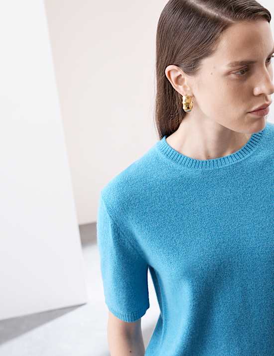 Pure Cashmere Textured Crew Neck Knitted Top