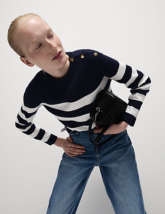 Soft Touch Striped Button Detail Jumper