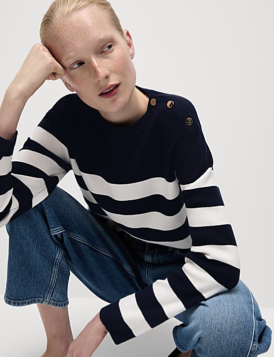 Soft Touch Striped Button Detail Jumper