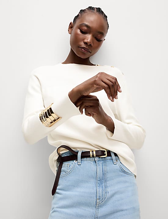 Soft Touch Crew Neck Button Detail Jumper