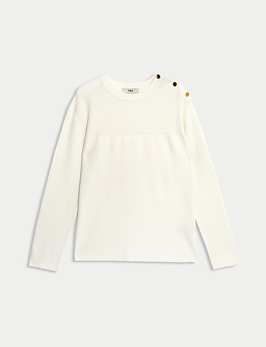 Soft Touch Crew Neck Button Detail Jumper