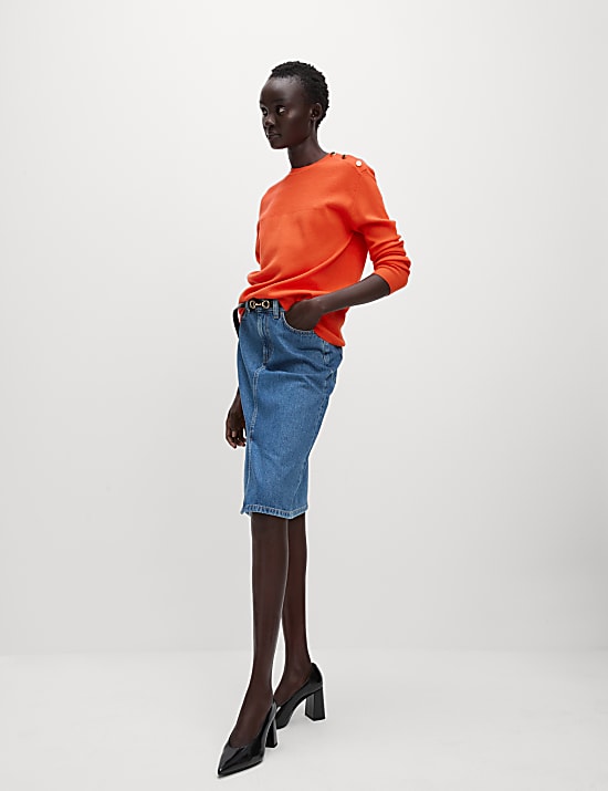 Soft Touch Crew Neck Button Detail Jumper