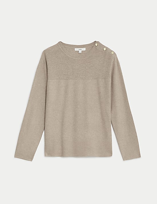 Soft Touch Crew Neck Button Detail Jumper