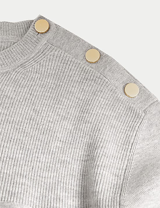 Soft Touch Crew Neck Button Detail Jumper
