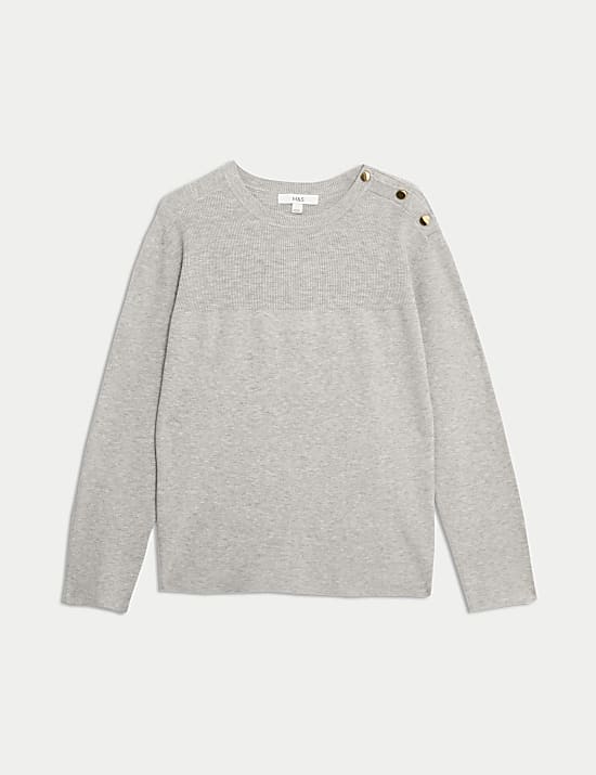 Soft Touch Crew Neck Button Detail Jumper