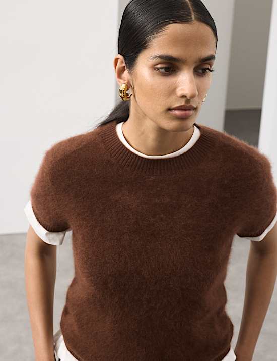 Wool Rich Brushed Knitted Top with Cashmere