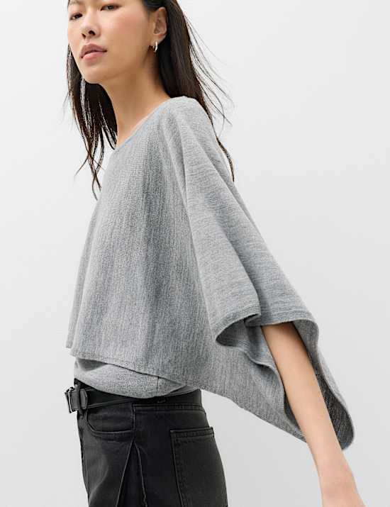 Slash Neck Cape Knitted Top