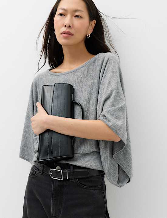 Slash Neck Cape Knitted Top