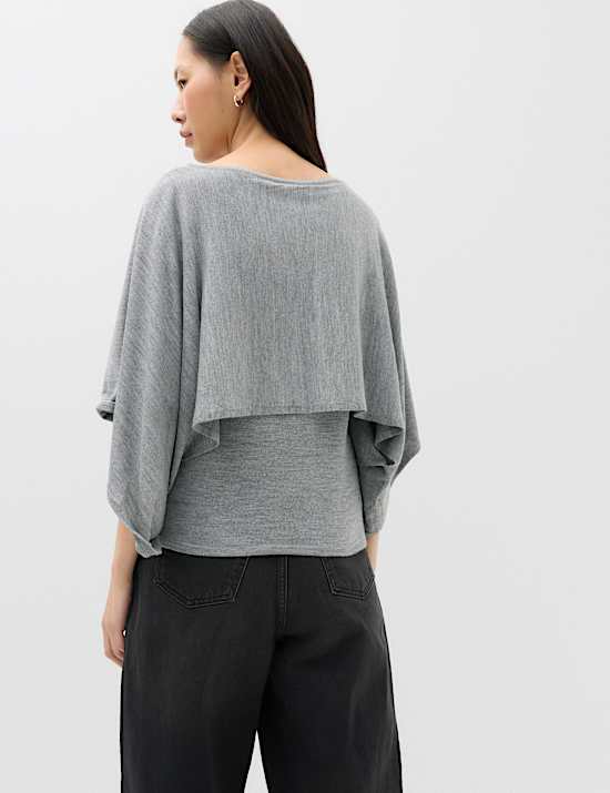 Slash Neck Cape Knitted Top
