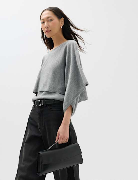Slash Neck Cape Knitted Top