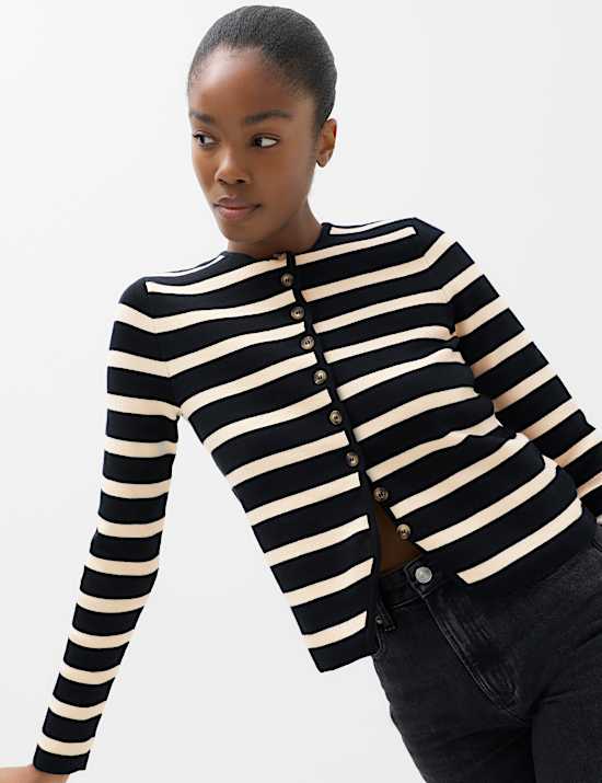 Cotton Rich Striped Slim Fit Cardigan