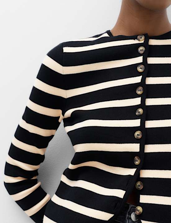 Cotton Rich Striped Slim Fit Cardigan
