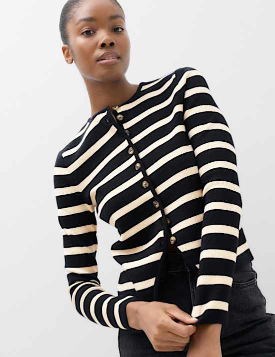 Cotton Rich Striped Slim Fit Cardigan
