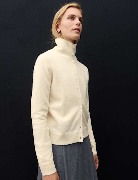 Pure Cashmere Funnel Neck Cardigan
