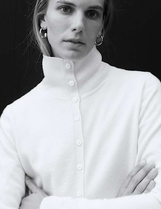 Pure Cashmere Funnel Neck Cardigan