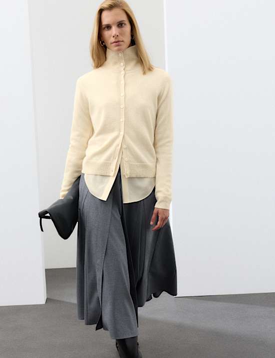 Pure Cashmere Funnel Neck Cardigan