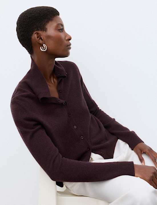 Pure Cashmere Funnel Neck Cardigan