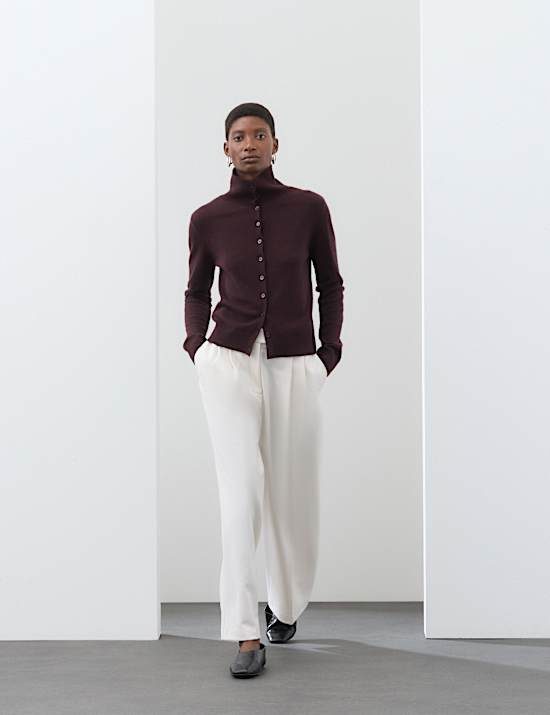 Pure Cashmere Funnel Neck Cardigan