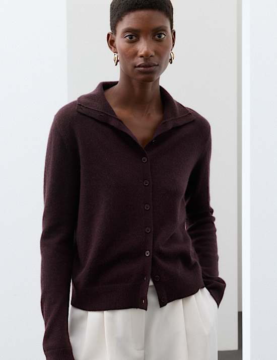 Pure Cashmere Funnel Neck Cardigan