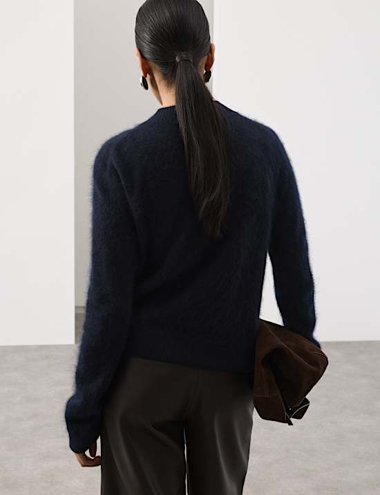 Wool Rich Brushed Zip Up Cardigan with Cashmere