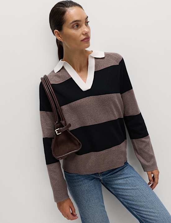 Soft Touch Striped Knitted Rugby Top