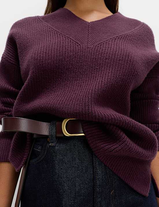 Pull côtelé coupe décontractée à col en V