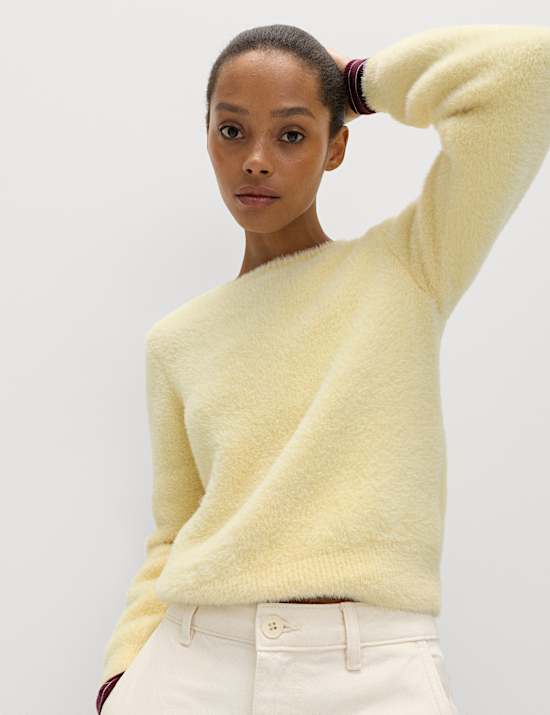 Fluffy Crew Neck Knitted Jumper