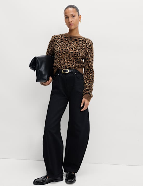 Animal Print Crew Neck Cropped Jumper