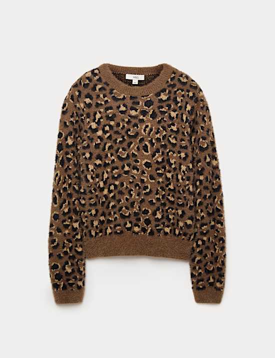 Animal Print Crew Neck Cropped Jumper