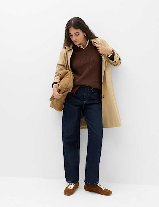Ribbed V-Neck Longline Jumper
