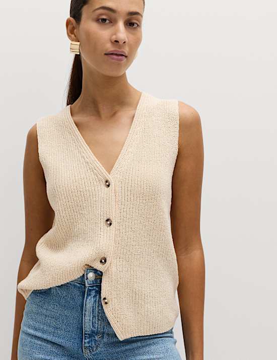 Cotton Blend Ribbed Knitted Waistcoat