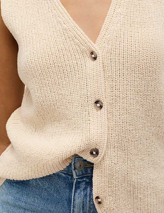 Cotton Blend Ribbed Knitted Waistcoat