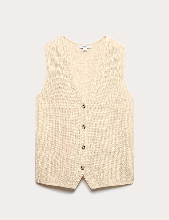 Cotton Blend Ribbed Knitted Waistcoat