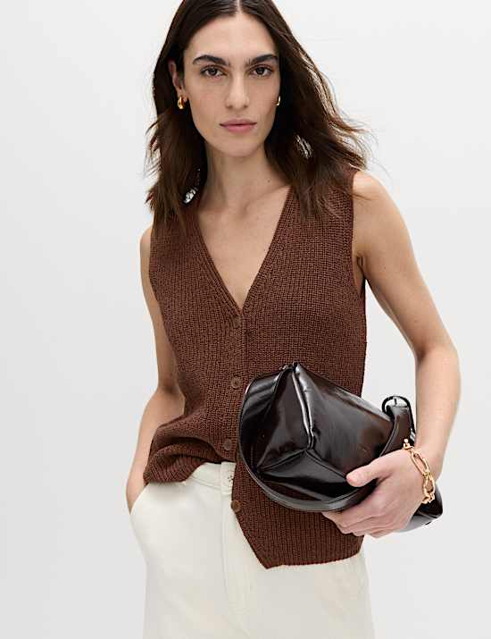 Cotton Blend Ribbed Knitted Waistcoat